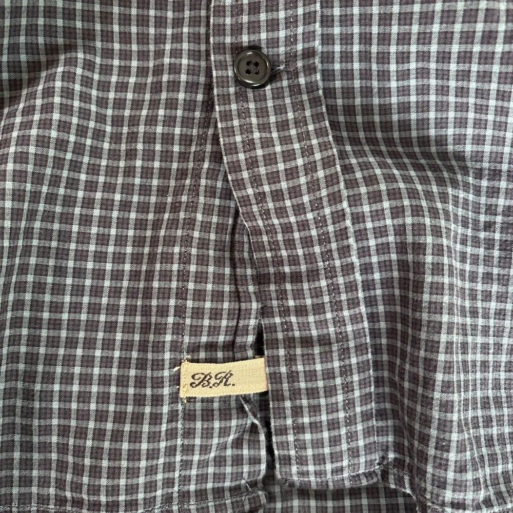 Banana Republic Heritage Collection Mens XL Slim Fit Micro Check Shirt Grey Teal